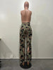 women camouflage cutout cross criss straight cargo pants autumn winter safari style trousers