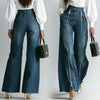 Women's Zipper Decor Slant Pocket Wide Leg Jeans Casual Pockets High Waist Elegant Loose Denim Trousers