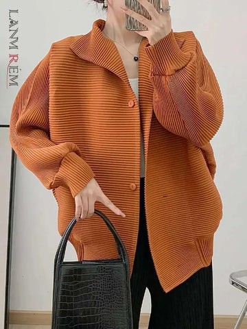 Spring Pleated Short Coat Women's Casual Style Loose Big Collar Single Breasted Elastic Outwear Jacket 2DB1992