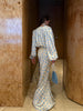 Satin Polka Dots Women's Maxi Dress Suit Ribbon V Neck Full Sleeve Waist Cinching Skirt Sets Evening Party Outfits