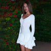 Sexy Black White Patchwork Ruffles Short Dress Women's Long Flare Sleeve Lace-up Evening Party Mini Dresses Female Blue Pink Red