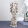 Satin Polka Dots Women's Maxi Dress Suit Ribbon V Neck Full Sleeve Waist Cinching Skirt Sets Evening Party Outfits
