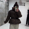 Thick Women's Cotton Coat High Collar Full Sleeve Zipper Elastic Lace Up Loose Warm Female Coats Autumn Winter Lady Jacket