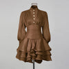 Solid Spliced Ruffles Dress Female Stand Collar Long Sleeve Loose French Elegant Women's Dresses Autumn