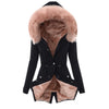 Women Parkas Hooded Long Sleeve Slim Fit Coats Button Solid Zipper Splice Parka Tight Wait Outerwear Thick Warm Fur Collar
