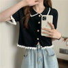 Women's Stylish Clothing Knitting Button Short Tops Tees Patchwork Striped Jacket Girls Y2k Clothing Korean Sweater Short Shirt