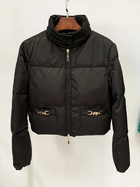High Street F/W Designer Coat Women's Slim Fitting White Duck Trimed Down Jacket