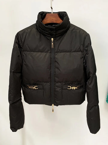 High Street F/W Designer Coat Women's Slim Fitting White Duck Trimed Down Jacket