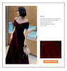 Spring Long Elegant Wine Red Soft Velvet Evening Party Wedding Dresses for Women Off Shoulder Maxi Dress