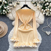 Women Dress Autumn Aesthetic Ruffled Knitted Mini Dress Lady Slim Elastic Bodycon Party Dress Streetwear Vestidos