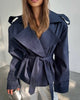 Solid Lace Up Short Windbreaker Women Elegant Full Sleeve Button Loose Chic Trench Coat Office Lady Daily Commute Outwear