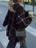 Autumn Women Plaid Knit Scarf Collar Cardigan Coat Long Sleeve Oversize Jacket With Pockets High Street Lady Clothing
