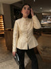 Stand-Collar Satin Frog-Button Jacket Cream Tailored Long-Sleeve Silky Spring Elegant Retro Women Outerwear Blazer