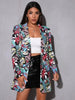 Elegant and Youth Blazer Spring Vintage Irregular Print Casual Woman Clothing High Street Lapel Blazer Woman Outerwears