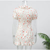 Sexy Floral Printed Mini Dress Women V-neck Flared Sleeve Waist Cinching Ruffle Bodycon Dresses Lady Party Vacation Gowns