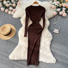 Winter Women Knit Maxi Dress O Neck Autumn Long Sleeve Slim Solid Harajuku Ladies Pencil Sweater Long Dresses