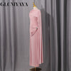 Women Clock Long Sleeve Stacked Ruched Bodycon Midi Maxi Long Dress Birthday Sexy Party Floor Length Dresses