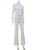 Flower Prints Button Long Sleeve O Neck Pajams Women Sets Sheath Casual 2-Pieces(Tops+Pants) Female Elastic Suits