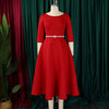 Dresses for Woman O Neck Full Sleeve Belt Waisted High Waisted Pleated A Line Ankle Length Elegant Female Birthday Gowns