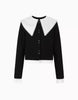 Japanese Style Sweet Black Short Knit Cardigan Women Slim Fit Fake Two-Piece Turn-Down Collar Knit Jacket Lady Sweater