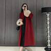 Women Autumn Winter Woolen Coat French Style Fur Sleeves Mid-Length Woolen Coat Women Long Coat Loose Outwear