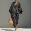 Female Clothing Two Piece Set Spring V Neck Loose Top Pullover & Long Pants Outfits Woman Batwing Sleeve Vintage Suit Mujer