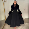 Women Detachable Faux Fur Collar Long Wool Blend Elegant A‑line Maxi Dress Coat Winter Vintage Slim Fit Wedding Outerwear