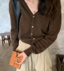 Korean version of autumn cashmere V-neck cardigan women loose short solid color sweater knit sweater simple coat