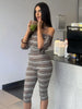 Stripes Print 2 Piece Set Women Slash Neck Half Sleeve Crop T-Shirt+Capri Pants Casuals Chic Street Sport Suits