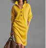 Button Knitted Slim Dresses Women Spring Sexy And Elegant Solid Color Lapel Home Long-sleeved Dress For Women