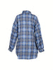 Women Plaid Shirt Dress Elastic High Waist Tie Waist Loose Button Down Shirt Dress Casual Oversized Plaid Blouse