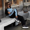 Contrast Color Patchwork Hoodies Pants Set Women Zipper Short Hooded Coats Lace Up Wide Leg Pant Spring Autumn Tracksuit