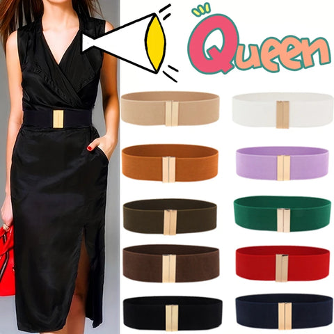 Women Elastic Band Wide Belts Simple Down Coat Waist Belt Female Buckle Black Strap Dress Decoration Accessories Ladies