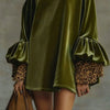 Autumn Turtleneck Solid Soft Velvet Dress Woman Casual Patchwork Leopard Ruffle Mini Dress Winter Long Sleeve A-Line Party Dress