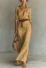 Women's Solid Holiday Party Dress Elegant Lapel Button Draped Long Dress Casual Long Sleeve Match With Belt Shirt Dress