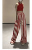 Korean Casual Striped Wide Leg Pants Women High Waist Elegant Straight Trousers Vintage Lace Up Female Spring Loose Pants