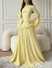 Round Neck Flared Long-Sleeve Long Gown for Women, High-Waisted with Ruffled Hem, Flowing and Elegant Floor-Length Party Evening Dress