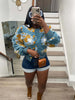 Elegant Women Button Front Floral Appliques Long Sleeve Jacket Thick Warm Winter Streetwear Outwear
