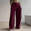 Spring Autumn Loose-Fitting Corduroy Trousers Women's Solid Color Button Pocket Corduroy Wide-Leg Pants Straight Pants
