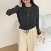 Korean Sweet Lace Patchwork Knitted Cardigan Women Spring Autumn Y2K Harajuku Lace-Up Sweater Coat Short Kawaii O-Neck Knitwear