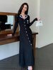 Brand Knitted Maxi Dress Elegant Turn-down Collar Embroidery Long Sleeve Shirt Dress Lady Sweater Vestidos