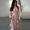 early autumn turtleneck full sleeves shinny ruffles pullover Arabic styles floor length vacation dress female vestido
