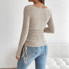 Maternity Clothes Pleated Slim-fit Pregnant Women's Knitted Sweater Clothing Dress Pregnancy Round-neck Long-sleeved T-shirt