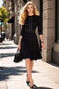 Women 3/4 Sleeve Elegant Autumn Cren Neck Work Office Loose A-Line Business Print Casual Fit And Swing Dress