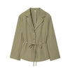 Spring and Autumn Women Notched Solid Color Casual Shoulder Pads Shirts Loose Long Pants Two Pieces Sets