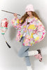 Women's Y2K Sweet Playful Loose Lapel Bomber Jacket Original All over Graphic down Filled Streetwear