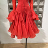 Women's Irregular Pleated Patchwork Long Flare Sleeve Waist Cinching Midi Dresses Female Clothing