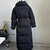 Winter Warm Stand Neck Long Lace Up Down Jackets Women Solid Ruff Soft Waist-cinching Coat Female Winter Chic Jackets