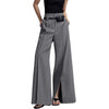 Urban Female Business Suit Pants Black White Loose Straight Pant High-Waist Pleated Split-Front Trousers
