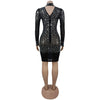 Fall Diamonds See Through O-neck Women Long Sleeve Bodycon Mini Dress Birthday Party Evening Sexy Maxi Dresses